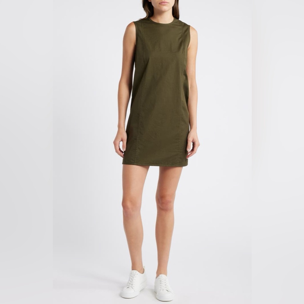 Theory Khaki Green Crewneck Sleeveless Stretch Cotton Minidress
Sz 4